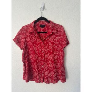 HATCH Red White Floral Button Down Top Size 1 (Small)